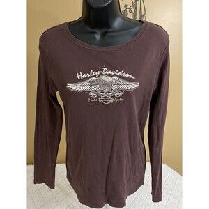 Harley Davidson Women’s Brown Long Sleeve Embroidered Top Size Large